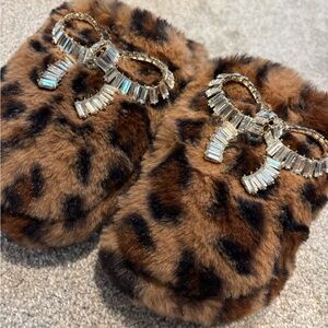 Free People Leopard Faux Fur Slippers